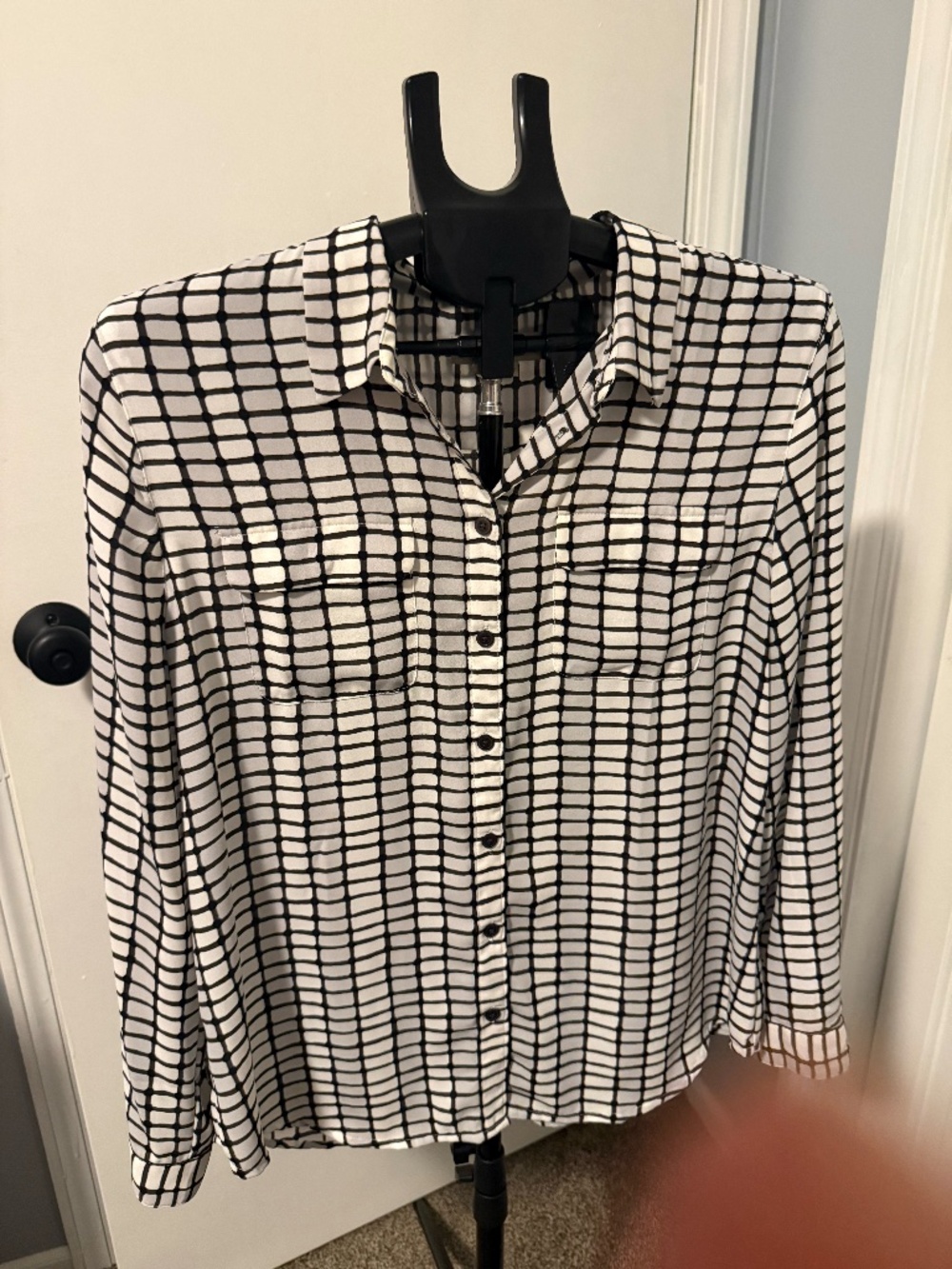 LOFT Petite Grid Print Button-Down Blouse